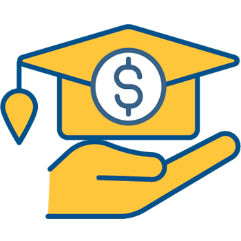 San Jacinto College Financial Aid icon featuring a dollar sign and financial documents, symbolizing the college's commitment to providing financial support for students through scholarships, grants, and loans